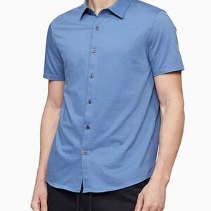 Calvin Klein Men's Liquid Touch Solid Knit Short Sleeve Shirt Blue Large